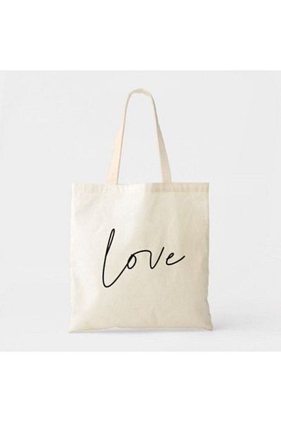 GİFTORA Love Printed Minimal Raw Cloth Shoulder