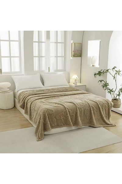 Pucioasa Cocolino blanket with embossed butterflies - beige, 200x230cm