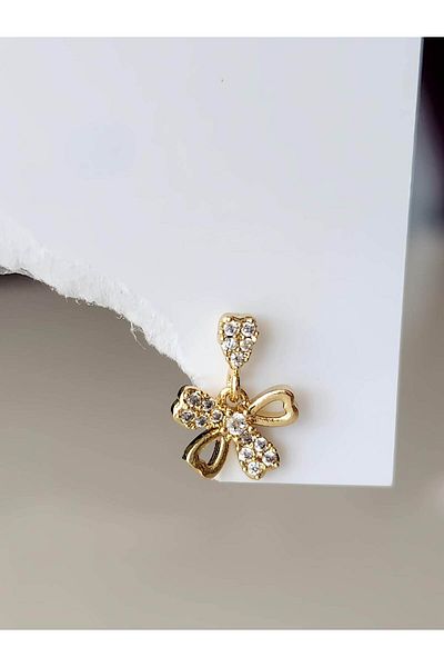 Eva Takı Store Dangle Bow Ribbon Model Cartilage Piercing Tragus Helix Gold Gold Color Earring