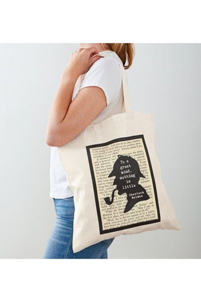 GİFTORA Sherlock Holmes Text Raw Cloth Bag