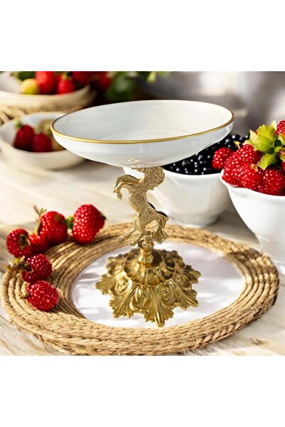 partridge store طبق تقديم بورسلين بأرجل معدنية مقاس 18×22 سم