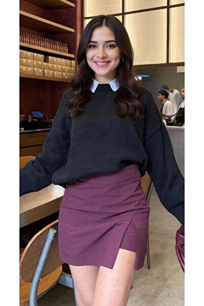 uyguntarz Crew Neck Black Oversize Knitwear Sweater