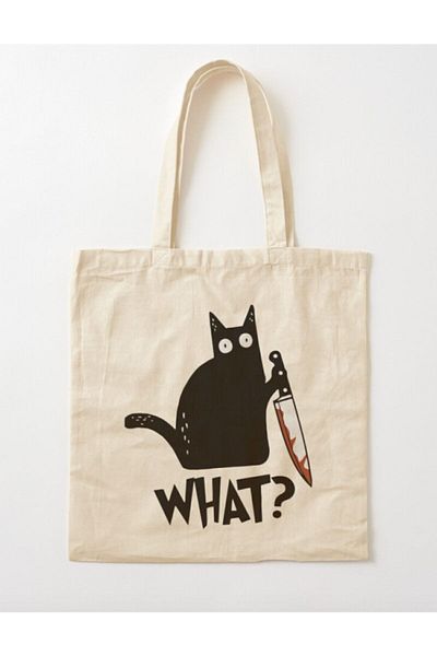 GİFTORA Cat What Pıçak Raw Cloth Shoulder Bag