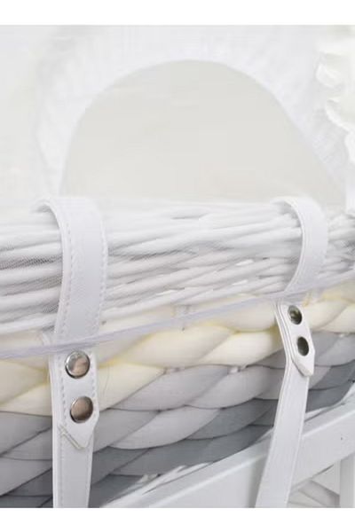 Fun Moment Rattan Moses Basket with Rocking Base White