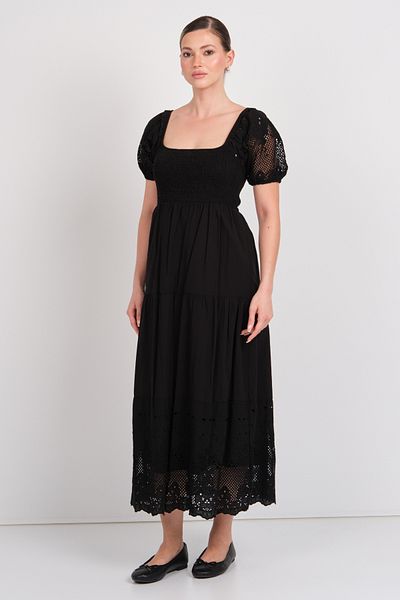 WIENELLA Women's Top Size Lycra Lace Detailed 100% Cotton Maxi Dress 4010 Black