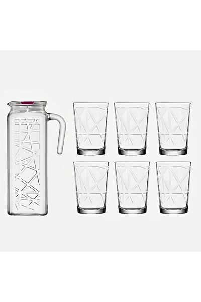 Herum Set recipient pentru servit bauturi si pahare model geometric, Transparent