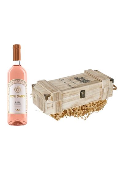 OEM Rustic Gift Set with Wooden Box and Beciul Domnesc Rose Wine