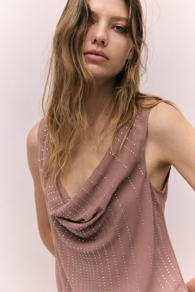 H&M Suni Elmas İşlemeli Şifon Üst