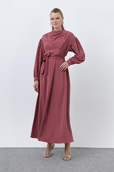 Puane Rochie din satin cu curea în talie pentru femei - 12608ELB - Trandafir