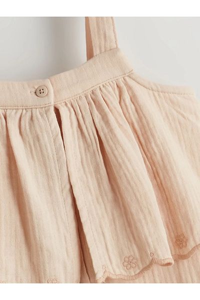 LC Waikiki Lcw Kids Beige Square Collar Ruffled Girl's Salopet