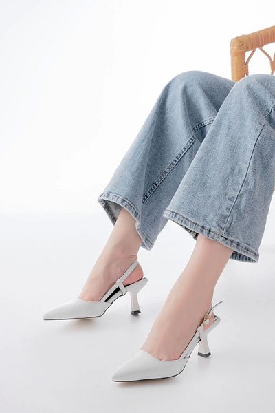 TB Terzi Bey St-002 White Patent Leather Daily 7 cm Heeled Shoes
