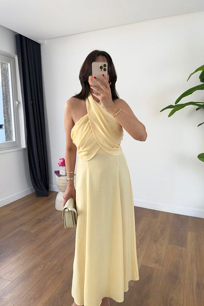 BİRCANÇİL Persa Yellow Halter Dress