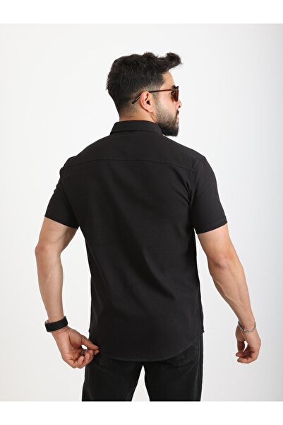 cliento Erkek Büyük Beden Battal Boy Kısa Kollu İnce Gabardin Gömlek