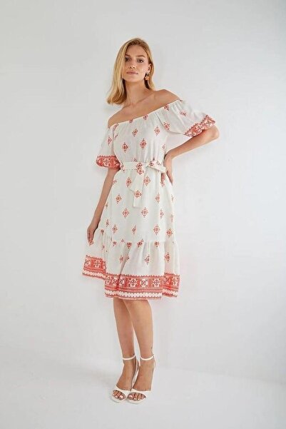 Mixray 4309 Φόρεμα Madonna Collar Πορτοκαλί