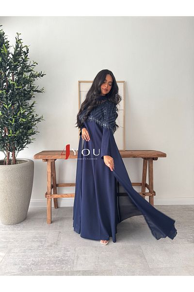 4YOU Elegant navy blue evening dress with luxurious embroidery