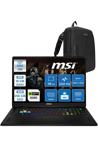 MSI Vector 18 Hx Ultra 9 275HX 16GB 256GB SSD Freedos 175W RTX5080 12GB 18" 2K Qhd+ 240Hz 666XTRF01