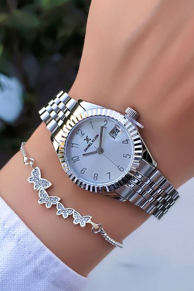 Daniel Klein Original 2 Years Warranty 3Atm Waterproof Women's Wristwatch with Numbers and Calendar with Bracelet Gift