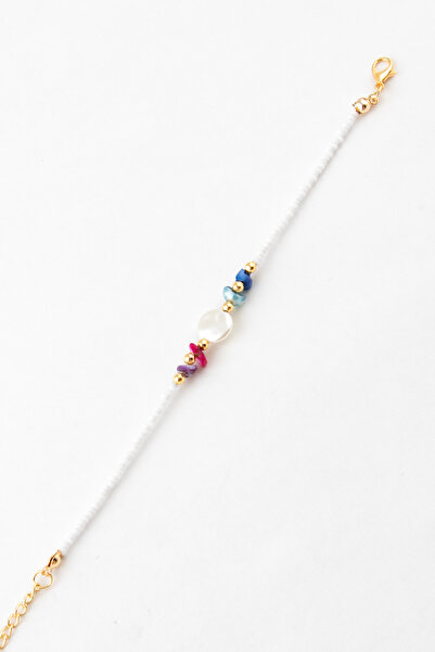 Sortie Aksesuar Pearl and flat stone figured bead bracelet 005