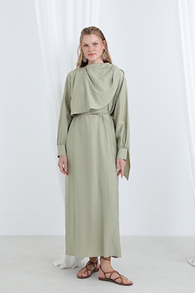 Puane Women's Shawl Collar Belted Long Tunic -12629Elb - Olive Green