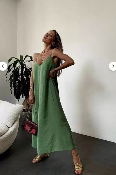 nightblack Comfortable Aerobin Fabric Long Dress with Adjustable Strap Without Inner Show