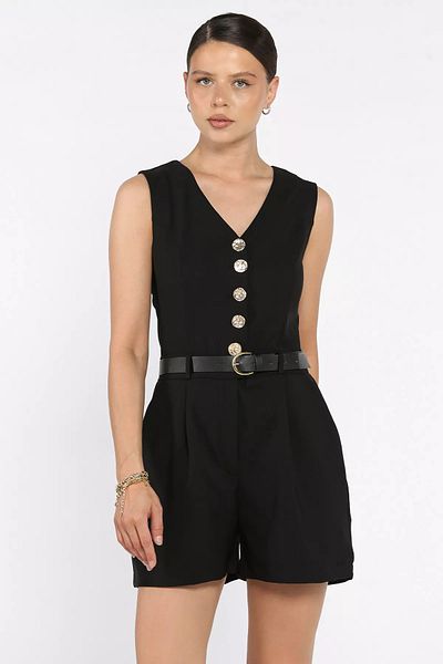 GÜLSELİ Black Women's Belted Jumpsuit