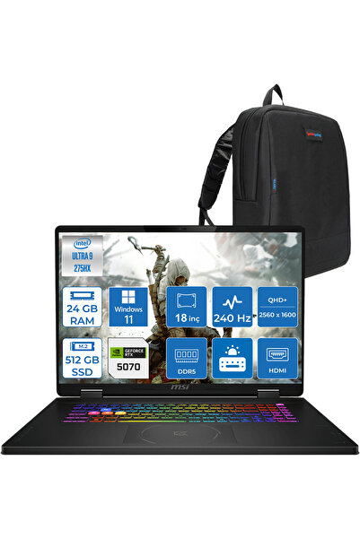 MSI Crosshaır 18 Ultra 9-275HX 24GB 512GB SSD 8GB/RTX5070 18"2.5k 240Hz WIN11HOME W032XTRH01