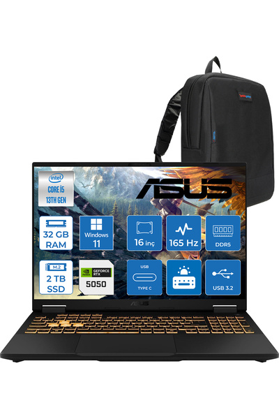 ASUS Tuf F16 FX608JH İ5-13450HX 32GB 2tb SSD 8GB/RTX5050 115W 165Hz 16" Fhd+ ...