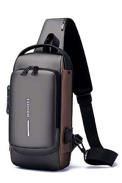 Primo Plus Anti-Theft Sling Bag, Waterproof USB Charging Shoulder Backpack for Men and Women (Grey and Brown)