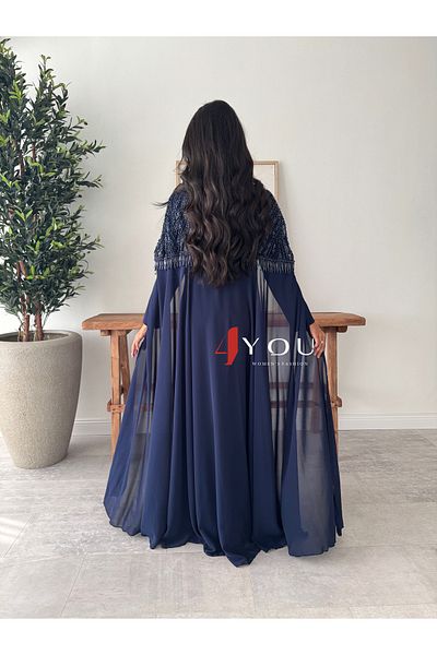 4YOU Elegant navy blue evening dress with luxurious embroidery