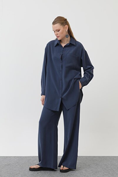 Puane Set de cămașă și pantaloni pentru femei, cu nasturi, combinație din dou...