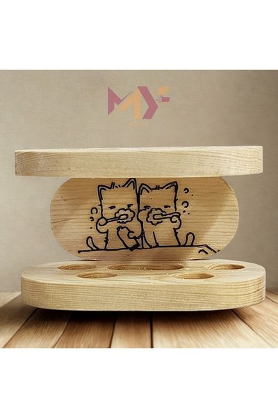Myend Ξύλινη βάση οδοντόβουρτσας, Χειροποίητη θήκη οδοντόβουρτσας γάτας