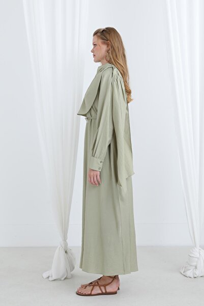 Puane Women's Shawl Collar Belted Long Tunic -12629Elb - Olive Green