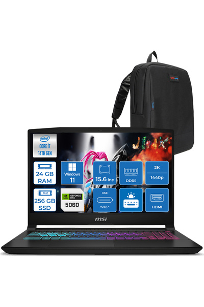 MSI Katana 15 Hx İ7-14650HX 24GB 256GB SSD 8GB/RTX5060 115W 15.6" Qhd 165Hz I...