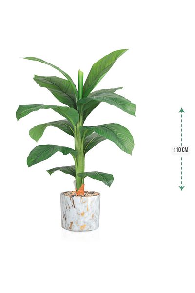 co arma Share the product via: Banana leaf tree, one branch, with a plastic cylindrical stand, with a ceramic pattern.