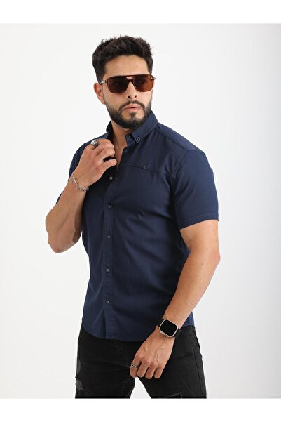 cliento Erkek Büyük Beden Battal Boy Kısa Kollu İnce Gabardin Gömlek