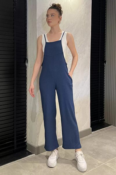 GÜLSELİ Navy Blue Women's Adjustable Strap Wrap Jumpsuit