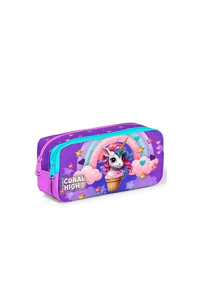 Coral High Μωβ ροζ μονόκερος παγωτό μοτίβο δύο θέσεων τσάντα μολυβιού 12095
