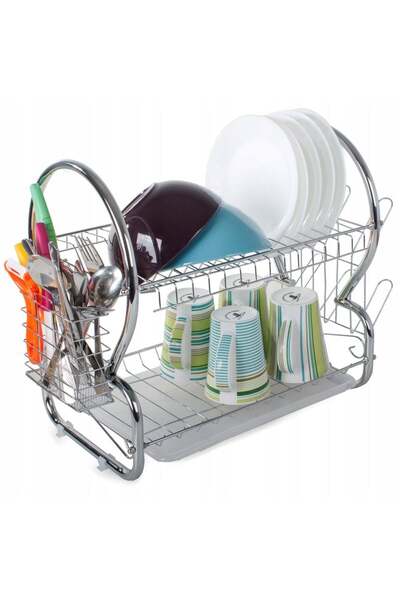 Welora Suport de uscare a vaselor pe două niveluri, Tavă de scurgere, Oțel in...