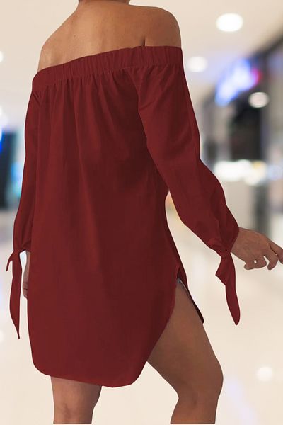 citystyle Madonna Collar Short Sleeve Detailed Summer Women's Burgundy Mini Dress Tunic