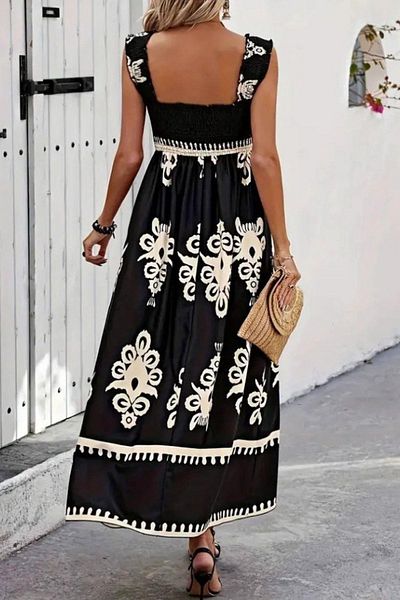 Mossta Square Neck Gipe Detailed Long Single Jersey Dress - Black