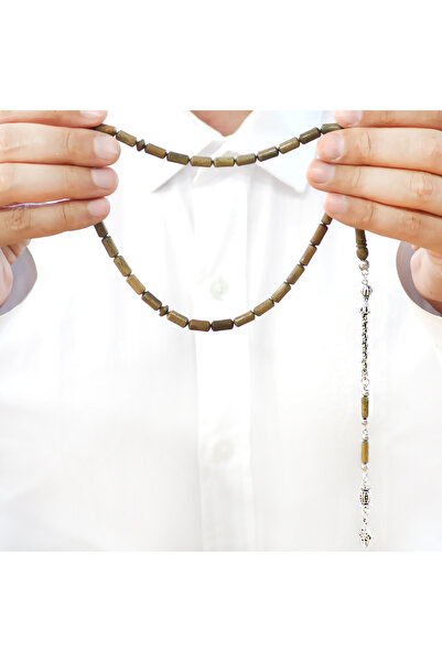 Tesbihane Non-Tarnish Metal Albanian Chain Tassel Capsule Cut Light Brown Rosewood Prayer Beads