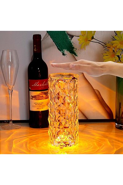 divendi-ro Lampă de masă ambientală LED cu cristal, RGBW, control tactil, telecomandă, încărcare USB-C