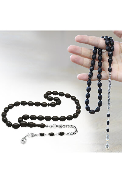 Tesbihane Ασημένια 925 χάντρες προσευχής από ξύλο έβενος με ειδική κοπή και φούντες από αλυσίδα βασιλιάς