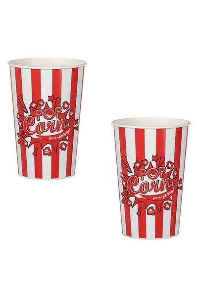 Herum Set cutii pentru popcorn Herum®, cu design in dungi, 2 buc, 12 x 17 cm, 960 ml, Alb / Rosu