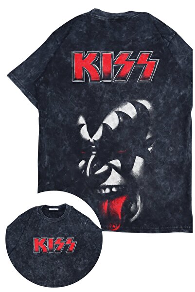 Fuddy Moda تي شيرت مطبوع قابل للغسل للجنسين من Kiss Mega Boy، تي شيرت عتيق ذو طابع فرقة روك كبيرة الحجم