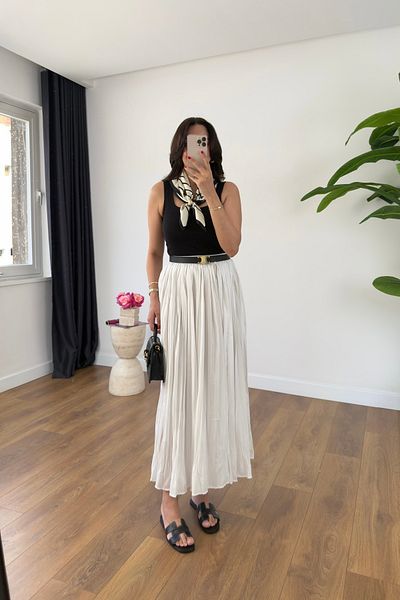 BİRCANÇİL Alula Ecru Crashed Skirt