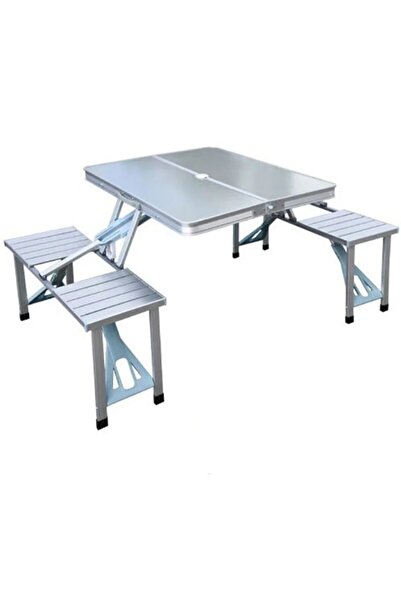 Herum Camping Table with Folding Chairs, Gray, 86 x 67 x 67 cm