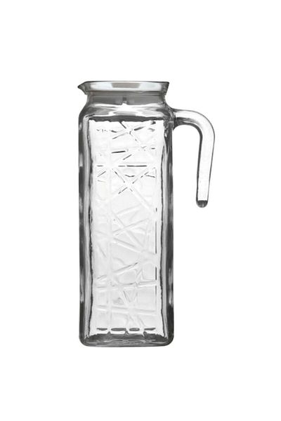 Herum Recipient pentru servit bauturi model geometric cu capac si maner, Transparent, 1.2 l
