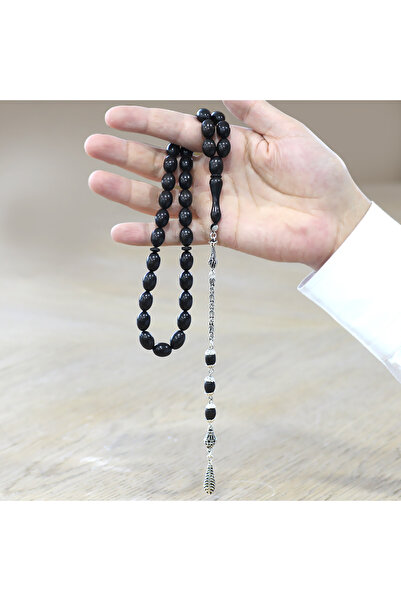 Tesbihane Non-Tarnish Metal King Chain Tassel Special Cut Ebony Wood Prayer Beads