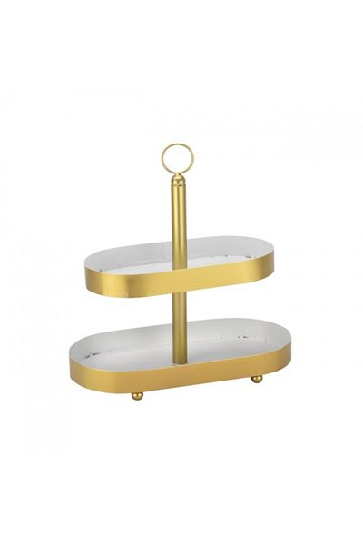 Culinaro Oval metal stand with 2 levels h32cm, 14x30cm, 12x25cm, white/gold